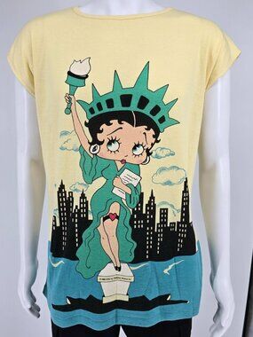 Vintage 1980s B.J. Frog Betty Boop Statute of Liberty All Over Print T-Shirt (L)